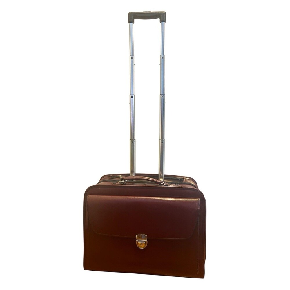 Jack Georges Leather Rolling Laptop Briefcase Burgundy Travel Work Unisex